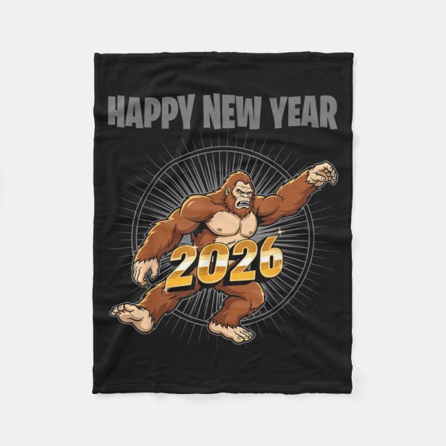 Funny Boys Nye Outfit, Mens Bigfoot Happy New Year Fleecefilt (Framsidan)