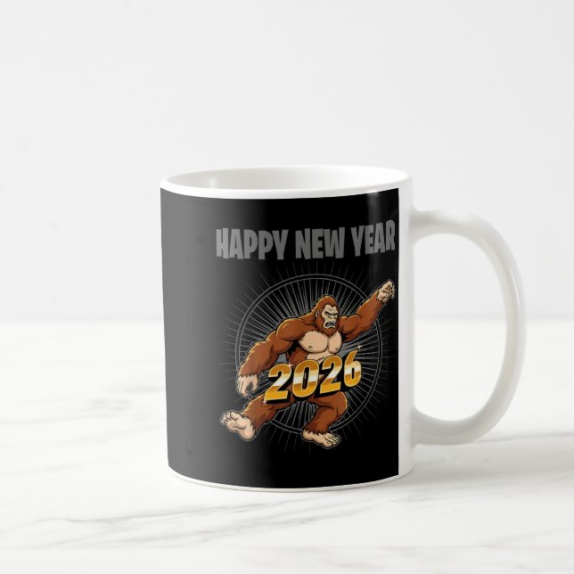 Funny Boys Nye Outfit, Mens Bigfoot Happy New Year Kaffemugg (Höger)