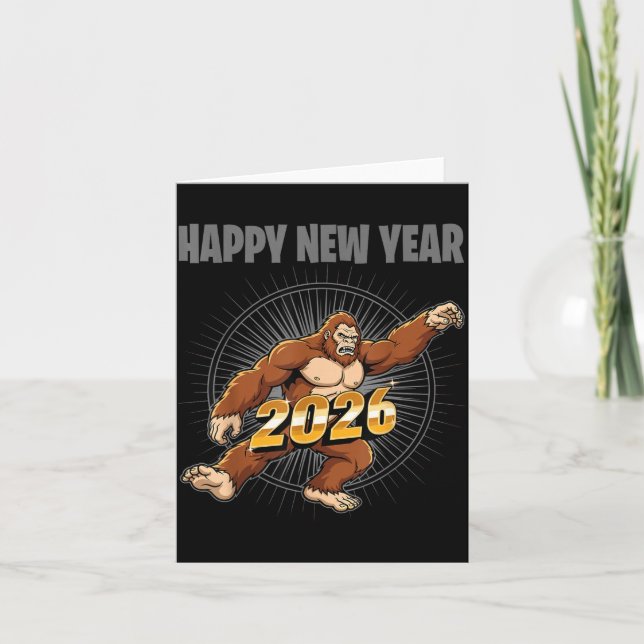 Funny Boys Nye Outfit, Mens Bigfoot Happy New Year Kort (Framsida)