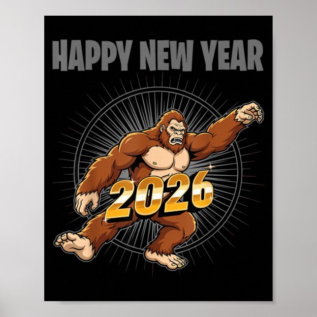 Funny Boys Nye Outfit, Mens Bigfoot Happy New Year Poster (Framsidan)