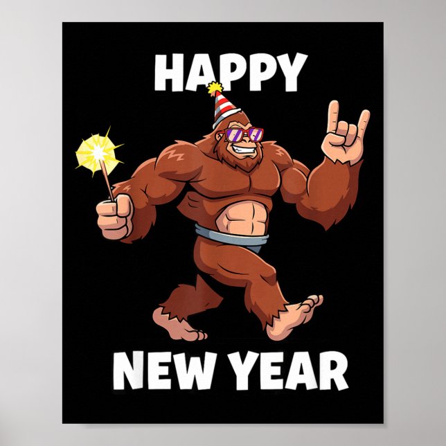 Funny Boys Nye Outfit, Mens Fireworks Bigfoot Happ Poster (Framsidan)