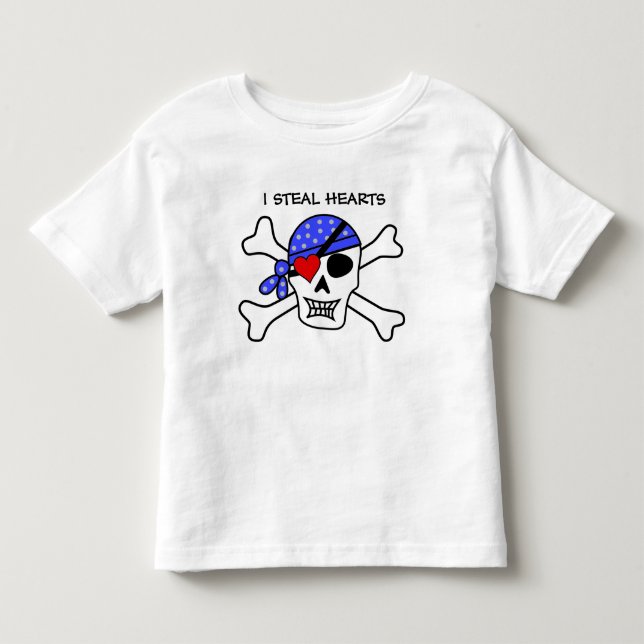 Funny Boys Valentine Pirat Skull Heart Öga Patch Tee Shirt (Framsida)