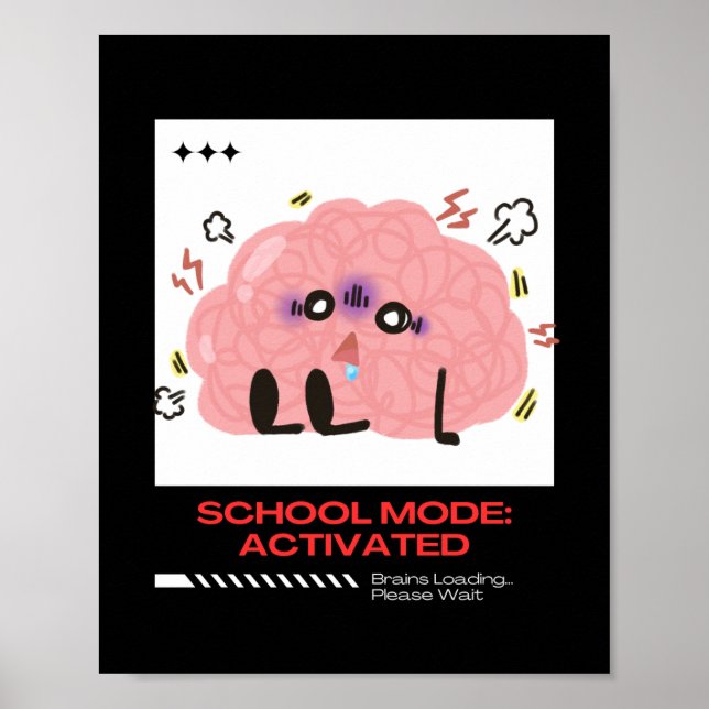 Funny Brain Tecknad - Skolläge aktiverat Poster (Framsidan)