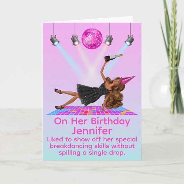 Funny Breakdancing Disco Doll Birthday Card Kort (Framsida)