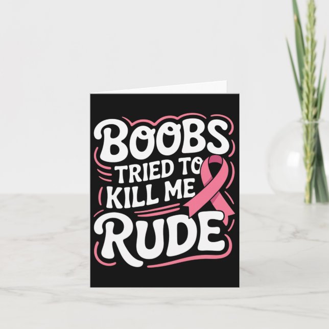 Funny Breast Cancer Fighter Survivor Rosa Ribbon M Kort (Framsida)