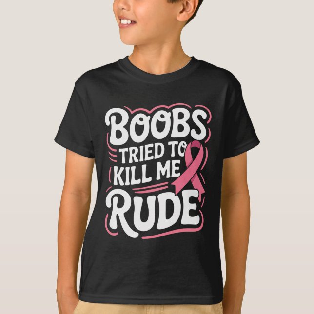 Funny Breast Cancer Fighter Survivor Rosa Ribbon M T Shirt (Framsida)