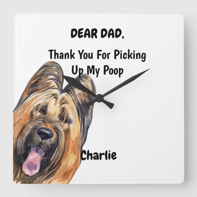 Funny Briard Pappa Watercolor Hund Art  Fyrkantig Klocka (Framsida)