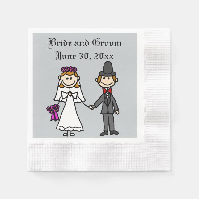 Funny Bride and Groom Bröllop Tecknad Pappersservett (Framsidan)