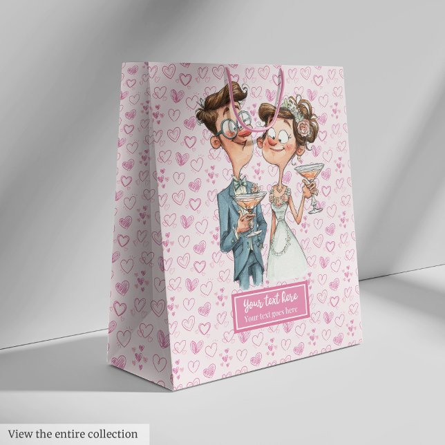 Funny Bride Groom Gift Bag Quirky Tecknad Stil (Funny Bride Groom Gift Bag Quirky Cartoon Style)