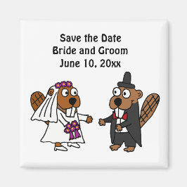 Funny Bride och Groom Beaver Bröllop Design Magnet