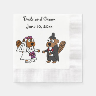 Funny Bride och Groom Beaver Bröllop Design Pappersservett