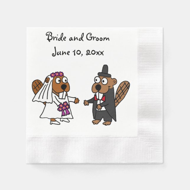 Funny Bride och Groom Beaver Bröllop Design Pappersservett (Framsidan)