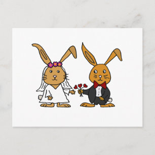 Funny Bride och Groom Brown Rabbit Bröllop Tecknad Vykort