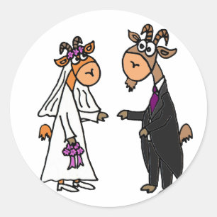 Funny Bride och Groom Goat Bröllop Runt Klistermärke