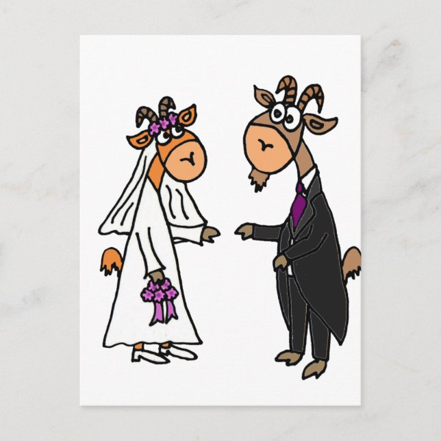 Funny Bride och Groom Goat Bröllop Vykort (Framsida)