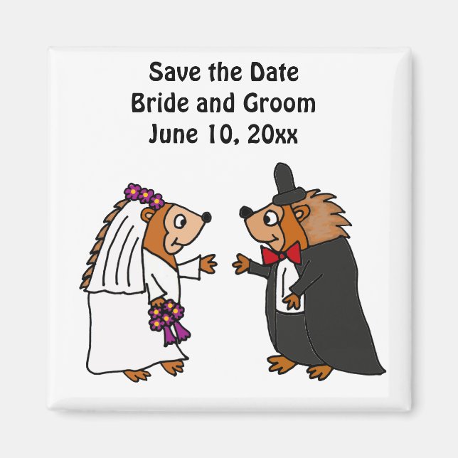 Funny Bride och Groom Hedgehog Bröllop Art Magnet (Framsidan)