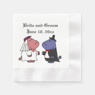 Funny Bride och Groom Hippo Bröllop Tecknad Pappersservett