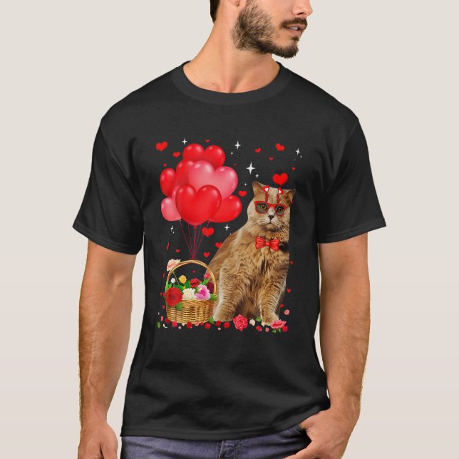 Funny British Longhair Cat Heart Valentine Cat Lov T Shirt (Framsida)