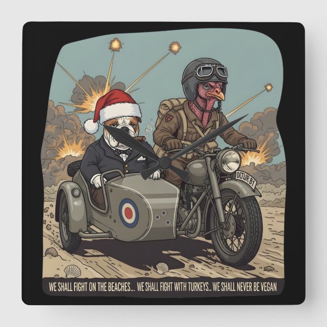 Funny British themed Christmas Fyrkantig Klocka (Framsida)