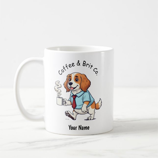 Funny Brittany Spaniel Dog Business Suit Coffee  Kaffemugg (Vänster)