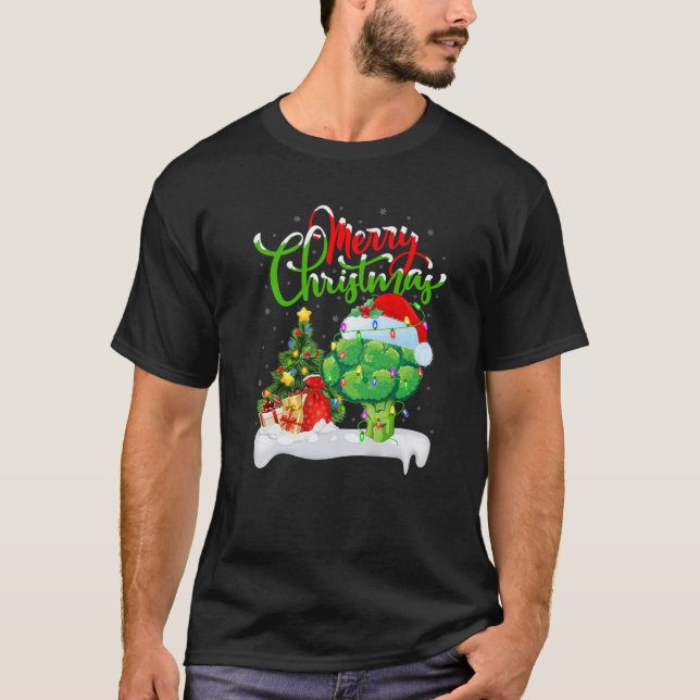 Funny Broccoli Älskare Julafton Lighting Santa Bro T Shirt (Framsida)
