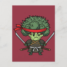 Funny Broccoli Samurai Warrior Japanese Art Illust Vykort