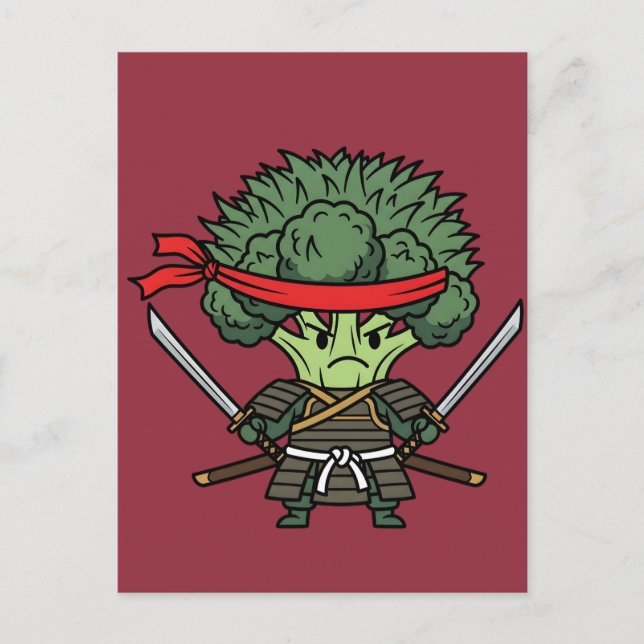Funny Broccoli Samurai Warrior Japanese Art Illust Vykort (Framsida)