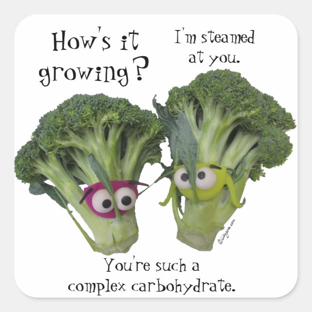 Funny Broccoli Talk Fyrkantigt Klistermärke (Framsida)
