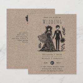 Funny Bröllop Tecknad Bride Groom Handritad