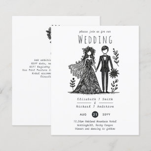 Funny Bröllop Tecknad Bride Groom Handritad