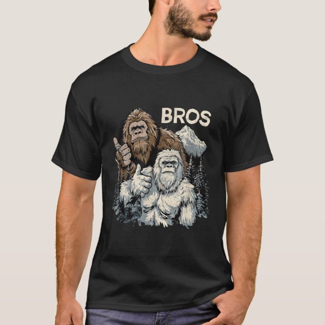 Funny Bros Bigfoot och Yeti Brothers Sasquatch Awe T Shirt (Framsida)