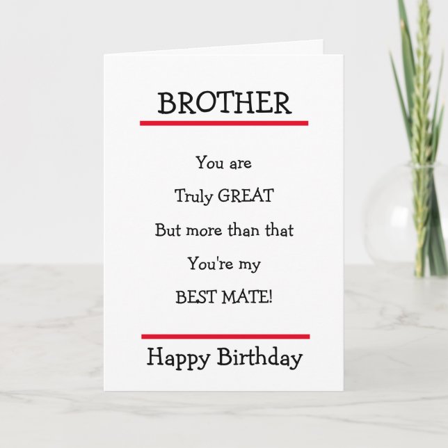 Funny Brother Best Mate Verse Birthday Card Kort (Framsida)