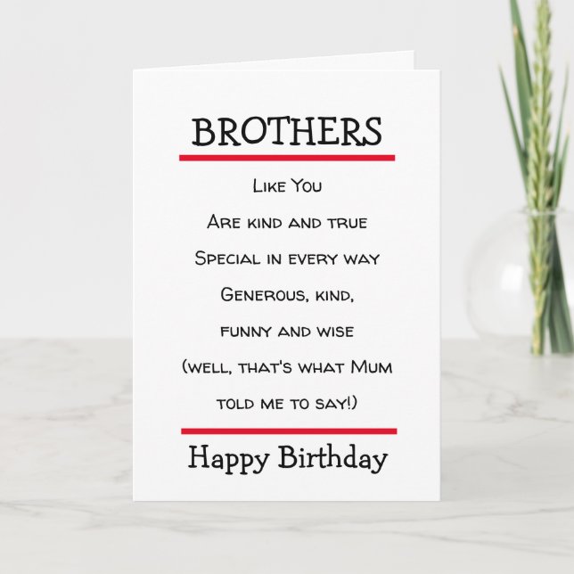 Funny Brothers Cheeky Dikt Birthday Card Kort (Framsida)