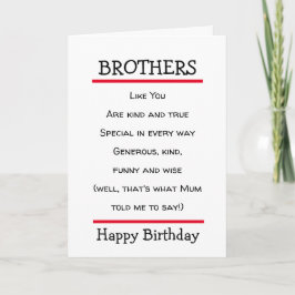 Funny Brothers Cheeky Dikt Birthday Card Kort