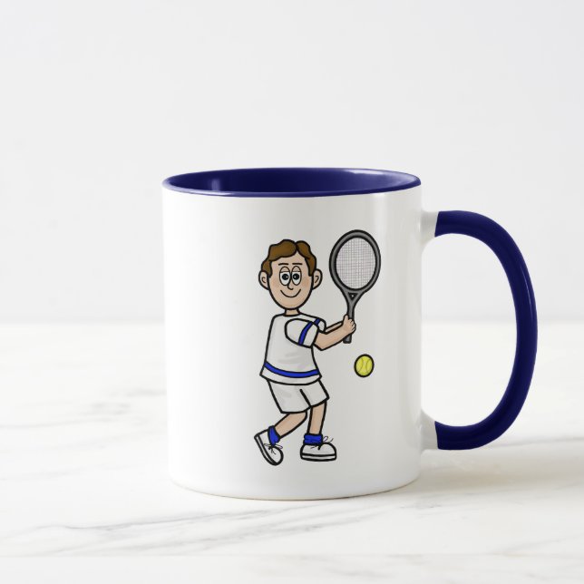 Funny Brown Hair Male Tennis Player Mugg (Höger)