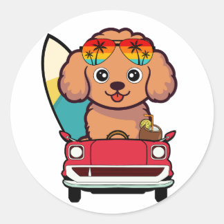 Funny Brown Hund kör till stranden Runt Klistermärke