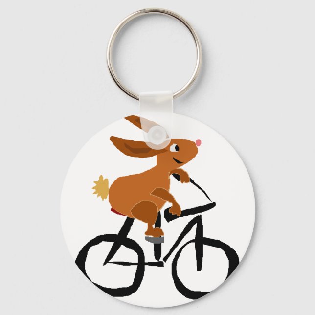 Funny Brown Rabbit Riding Bicycle Nyckelring (Framsida)