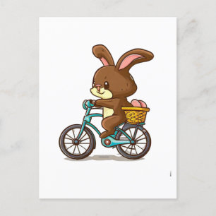 Funny Brown Rabbit Riding Bicycle tecknad Vykort