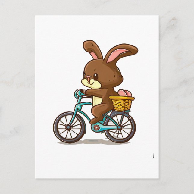 Funny Brown Rabbit Riding Bicycle tecknad Vykort (Framsida)