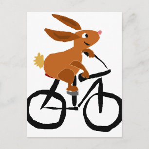 Funny Brown Rabbit Riding Bicycle Vykort