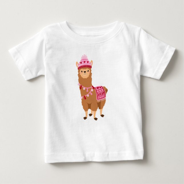 Funny Brown Rosa Valentine Day Llamas T-Shirt (Framsida)