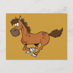 FUNNY BROWN TECKNAD HORSE RUNNING GALLOPING VYKORT