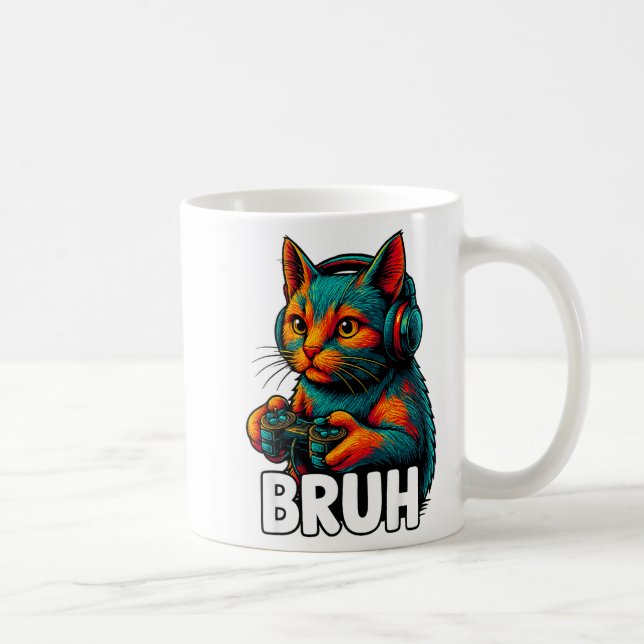 Funny Bruh Cat Gamer Video Games Gaming For Men Bo Kaffemugg (Höger)
