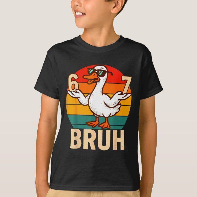 Funny Bruh Retro Duck 6 7 Meme Kids Teen Boys  T Shirt (Framsida)