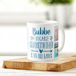 Funny Bubbe Grandchildren Namn & Photo Collage Kaffemugg<br><div class="desc">En perfekt gåva till en mormor som hatar att kallas mormor, denna söta och roliga Bubbe mugg har talesättet "Bubbe - eftersom mormor är för gammal dam" i ett kollage av fem bilder av hennes barnbarn. Anpassa med ett anpassningsbar-meddelande, barnbarn namn och/eller året på en blå kvadrat, för att skapa...</div>