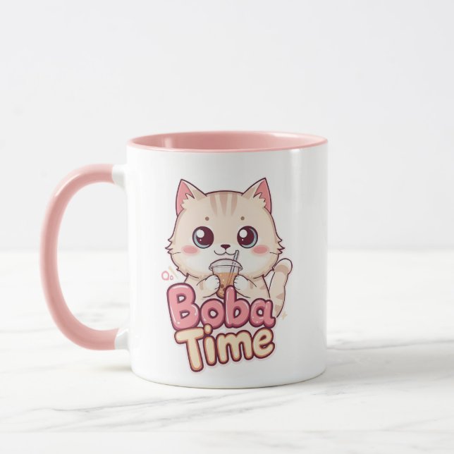 Funny Bubble Tea Anime Kitten Art Mugg (Vänster)