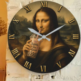 Funny Bubble Tea Mona Lisa  Stor Klocka