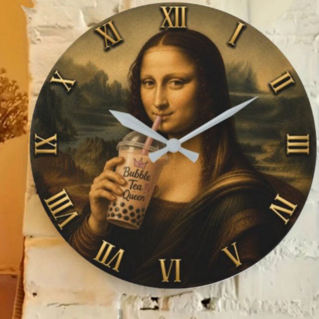 Funny Bubble Tea Mona Lisa  Stor Klocka (Skapare uppladdad)