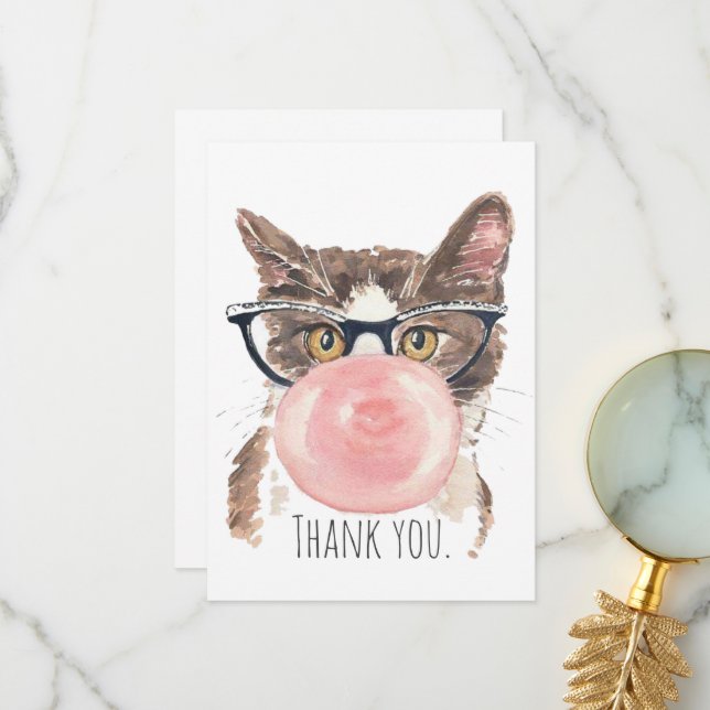 Funny Bubblegum Cat Tack Kort (Fram/Back In Situ)