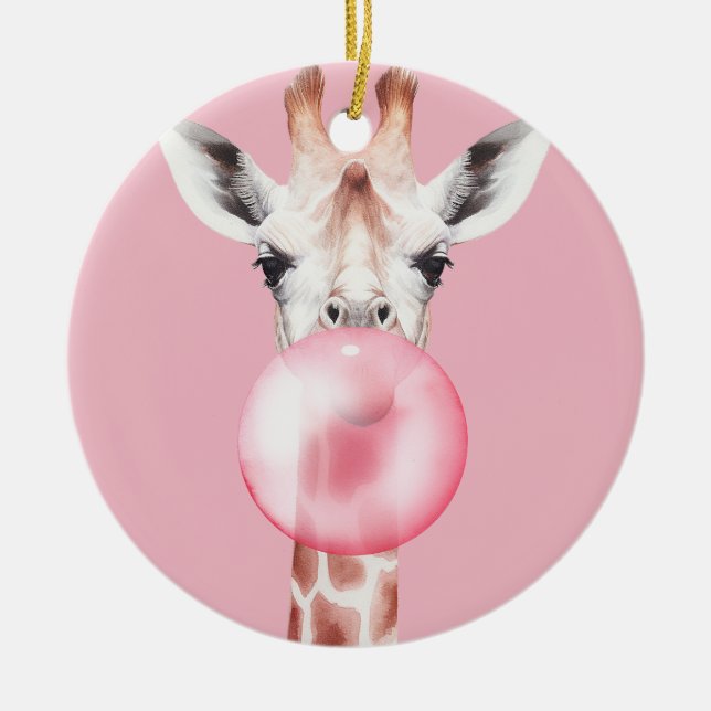 Funny Bubblegum Giraffe Julgransprydnad Keramik (Framsidan)